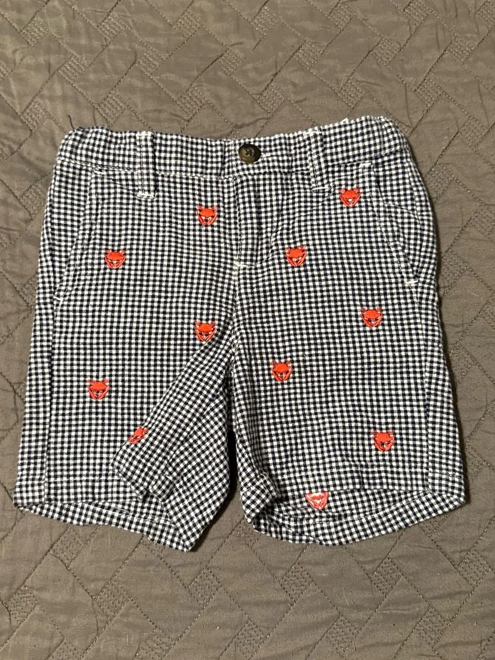 Janie and Jack Black & White Gingham Shorts with Red crab Embroidery